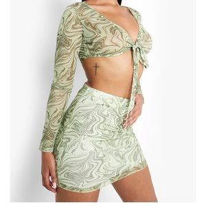 Boohoo Marble Mesh Tie Crop and Mini Skirt (Sz 4)